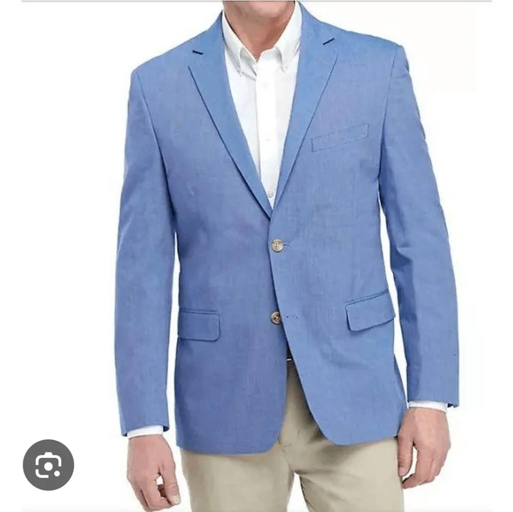 Saddlebred Business Casual Blue Chambray Sports Coat Cotton Size 40R